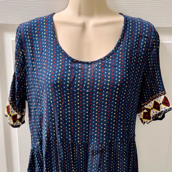 Alya Polka Dot Cold Shoulder Crepe Rayon Swing Dress, Mini Dress, Navy Blue, M - Picture 3 of 6